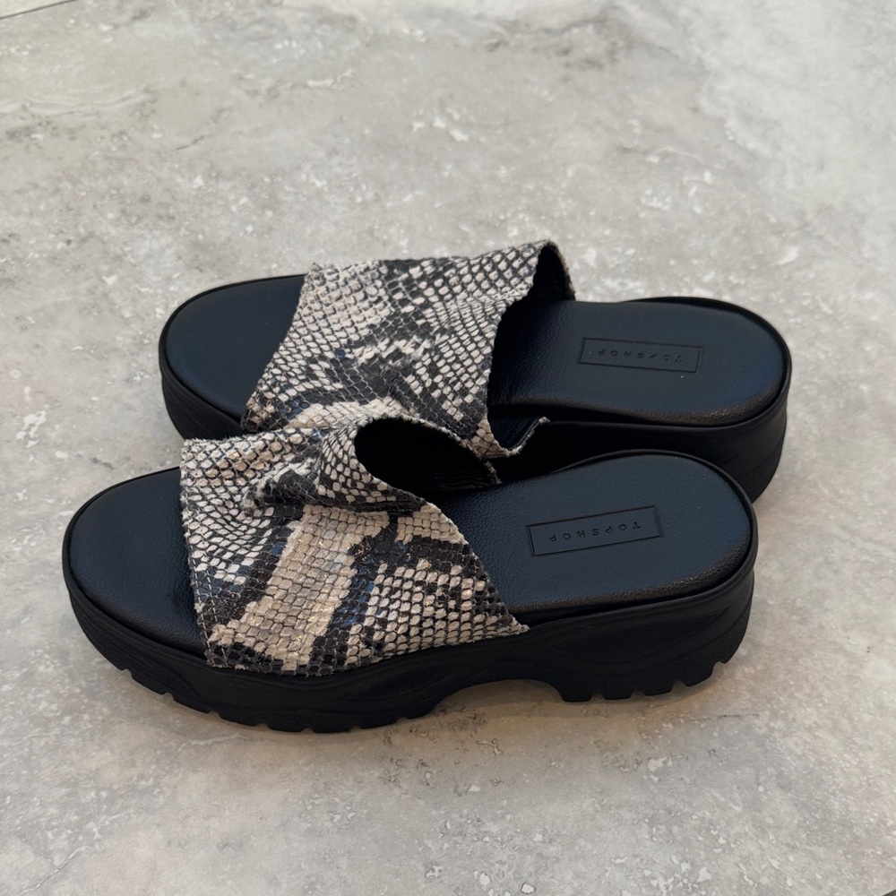 Topshop Black and Snake Print Mules